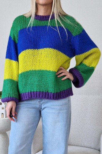 Sweter Ariana z domieszką wełny i moheru w kolorowe pasy