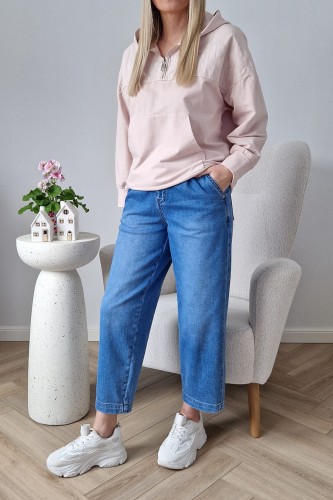 Bawełniana bluza Viki z kapturem kangurka pastelowy róż