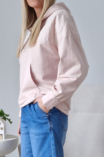 Bawełniana bluza Viki z kapturem kangurka pastelowy róż