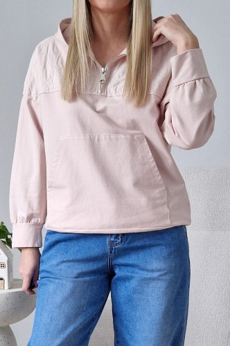 Bawełniana bluza Viki z kapturem kangurka pastelowy róż