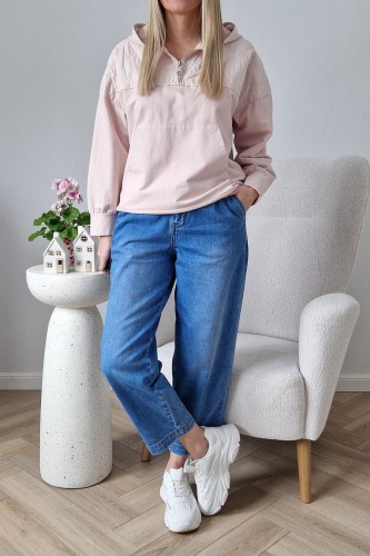 Bawełniana bluza Viki z kapturem kangurka pastelowy róż