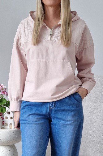 Bawełniana bluza Viki z kapturem kangurka pastelowy róż
