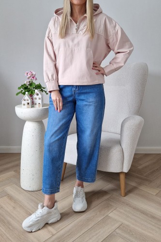 Bawełniana bluza Viki z kapturem kangurka pastelowy róż