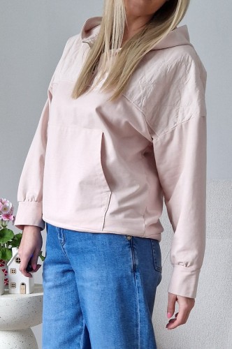Bawełniana bluza Viki z kapturem kangurka pastelowy róż