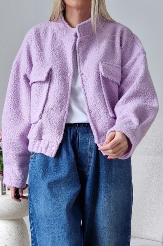Kurtka Bloom baranek oversize lawendowa
