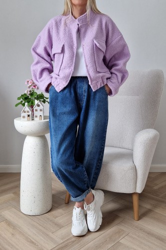 Kurtka Bloom baranek oversize lawendowa