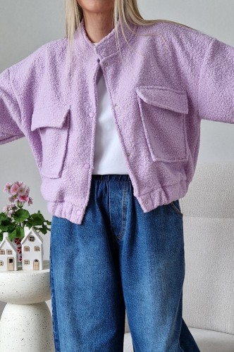 Kurtka Bloom baranek oversize lawendowa