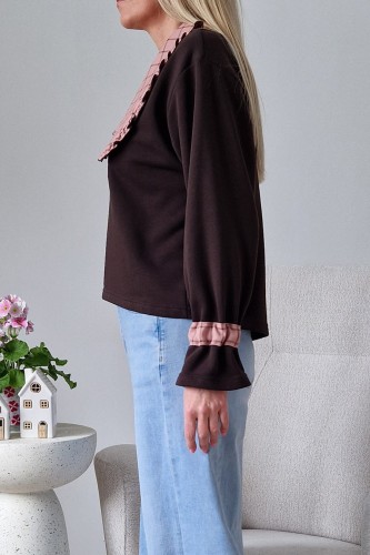 Bawełniana bluza Ginger z kołnierzem w kratkę czekoladowa