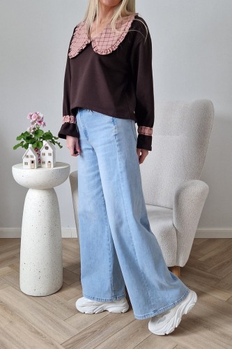 Bawełniana bluza Ginger z kołnierzem w kratkę czekoladowa
