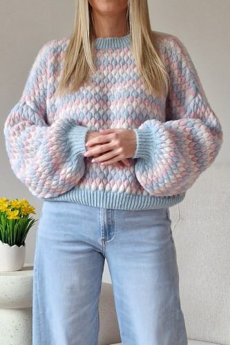Sweter Bubble oversize z domieszką wełny błękitny