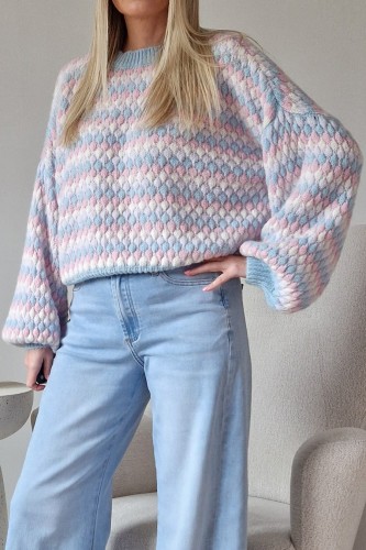 Sweter Bubble oversize z domieszką wełny błękitny