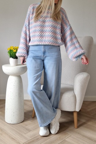 Sweter Bubble oversize z domieszką wełny błękitny