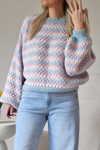 Sweter Bubble oversize z domieszką wełny błękitny
