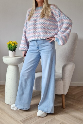 Sweter Bubble oversize z domieszką wełny błękitny