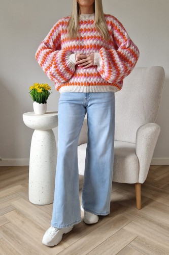 Sweter Bubble oversize z domieszką wełny beżowy