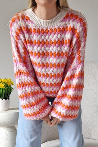 Sweter Bubble oversize z domieszką wełny beżowy