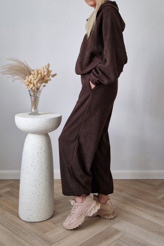 Komplet dresowy Moov strukturalny bluza z kapturem + spodnie czekoladowy