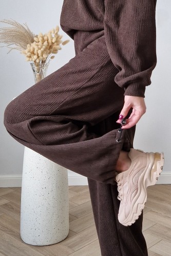 Komplet dresowy Moov strukturalny bluza z kapturem + spodnie czekoladowy