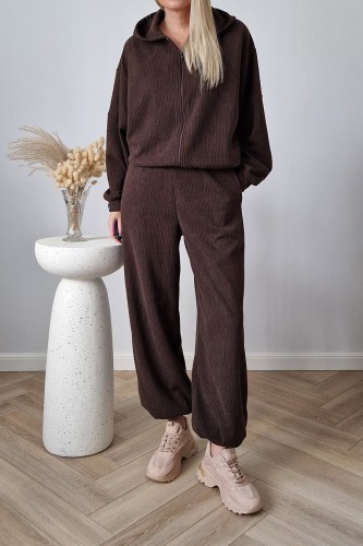 Komplet dresowy Moov strukturalny bluza z kapturem + spodnie czekoladowy