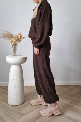 Komplet dresowy Moov strukturalny bluza z kapturem + spodnie czekoladowy