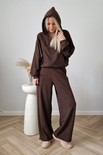 Komplet dresowy Moov strukturalny bluza z kapturem + spodnie czekoladowy