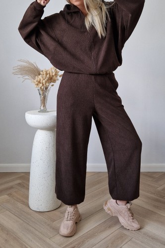 Komplet dresowy Moov strukturalny bluza z kapturem + spodnie czekoladowy