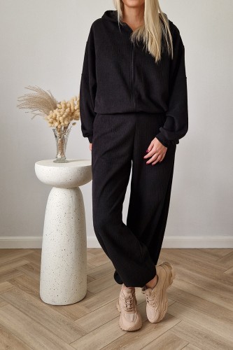 Komplet dresowy Moov strukturalny bluza z kapturem + spodnie czarny
