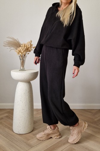 Komplet dresowy Moov strukturalny bluza z kapturem + spodnie czarny