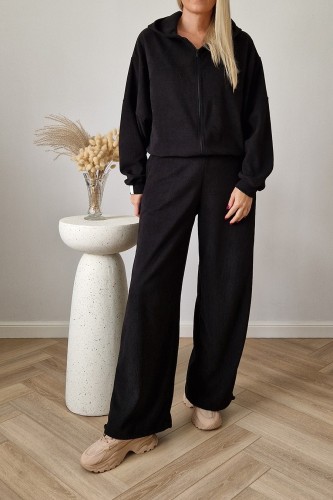 Komplet dresowy Moov strukturalny bluza z kapturem + spodnie czarny