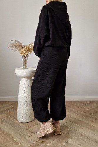 Komplet dresowy Moov strukturalny bluza z kapturem + spodnie czarny