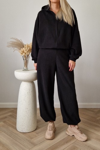 Komplet dresowy Moov strukturalny bluza z kapturem + spodnie czarny