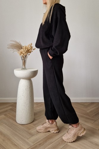 Komplet dresowy Moov strukturalny bluza z kapturem + spodnie czarny