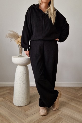 Komplet dresowy Moov strukturalny bluza z kapturem + spodnie czarny