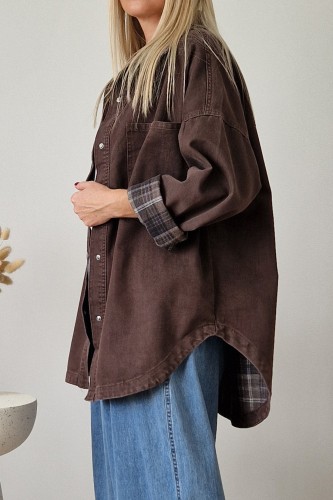 Koszula jeansowa Kendall z kołnierzykiem oversize czekoladowa