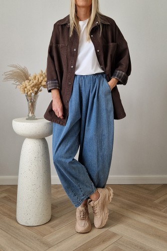 Koszula jeansowa Kendall z kołnierzykiem oversize czekoladowa