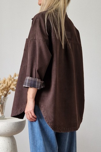 Koszula jeansowa Kendall z kołnierzykiem oversize czekoladowa