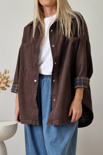 Koszula jeansowa Kendall z kołnierzykiem oversize czekoladowa