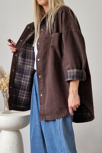 Koszula jeansowa Kendall z kołnierzykiem oversize czekoladowa