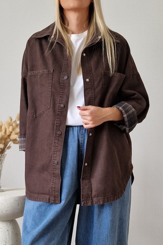 Koszula jeansowa Kendall z kołnierzykiem oversize czekoladowa