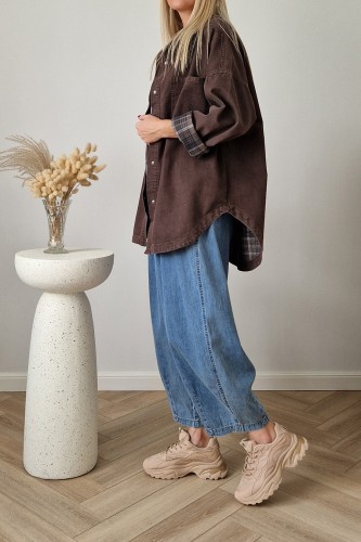 Koszula jeansowa Kendall z kołnierzykiem oversize czekoladowa