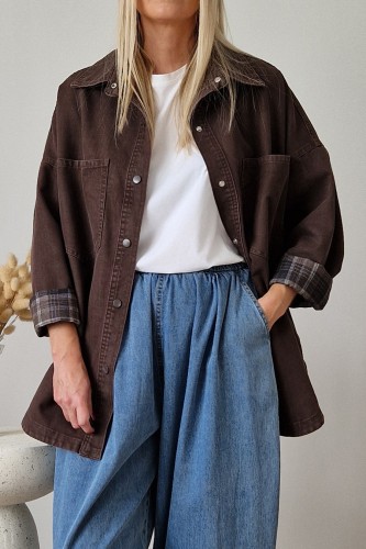 Koszula jeansowa Kendall z kołnierzykiem oversize czekoladowa