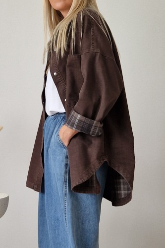 Koszula jeansowa Kendall z kołnierzykiem oversize czekoladowa