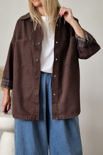 Koszula jeansowa Kendall z kołnierzykiem oversize czekoladowa