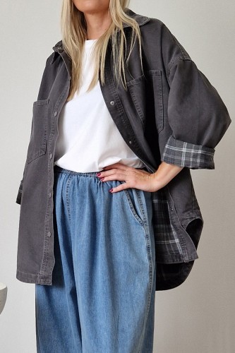 Koszula jeansowa Kendall z kołnierzykiem oversize szara