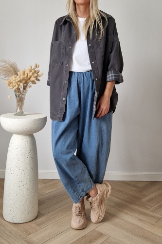 Koszula jeansowa Kendall z kołnierzykiem oversize szara