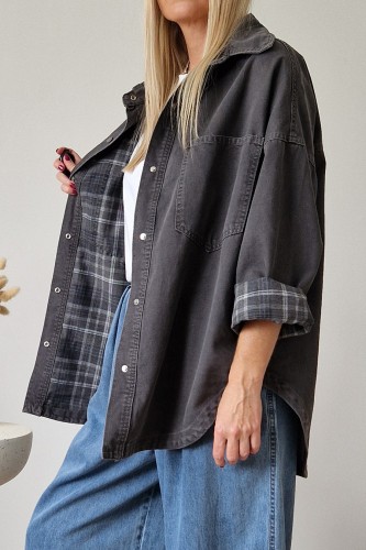 Koszula jeansowa Kendall z kołnierzykiem oversize szara