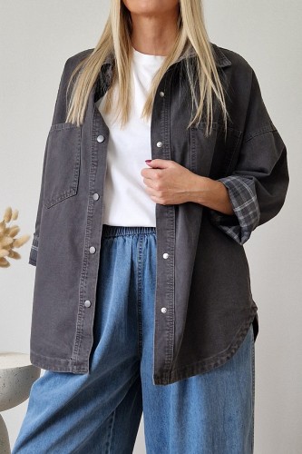 Koszula jeansowa Kendall z kołnierzykiem oversize szara