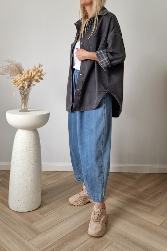 Koszula jeansowa Kendall z kołnierzykiem oversize szara