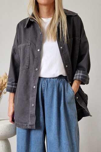 Koszula jeansowa Kendall z kołnierzykiem oversize szara