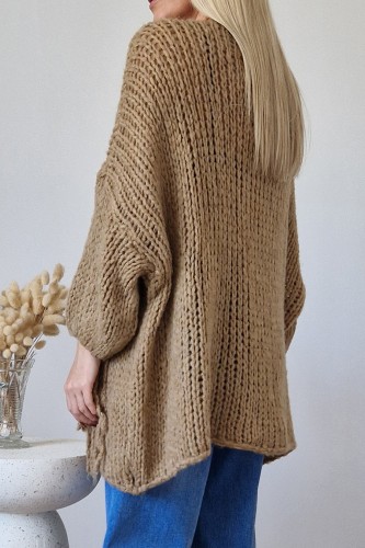 Sweter Jennifer oversize z frędzlami karmelowy